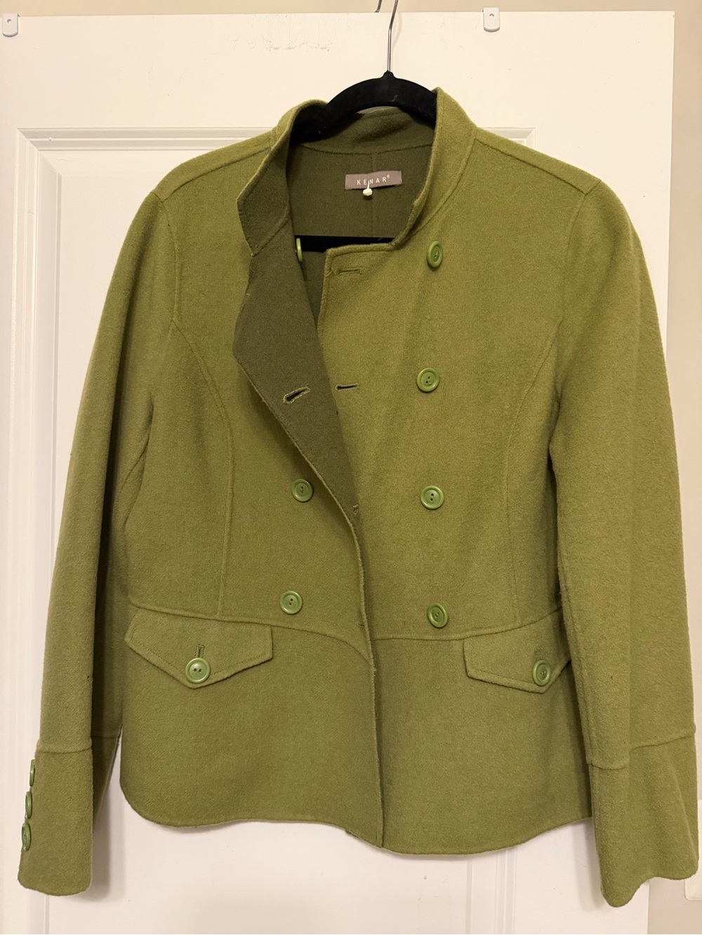 Kenar Olive Green Double-Breasted Pea Coat
